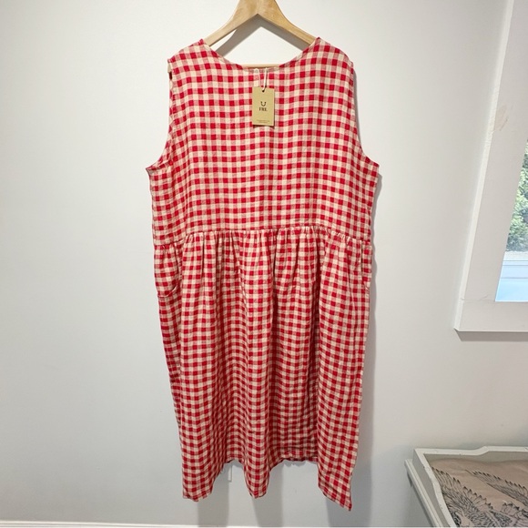 Faith Rowan Leeves Dresses & Skirts - Faith Rowan Leeves Luna Sleeveless Dress Red Gingham Linen Size XXL Pockets NWT